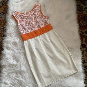 London Times Petite Tangerine & White Sheath 4P